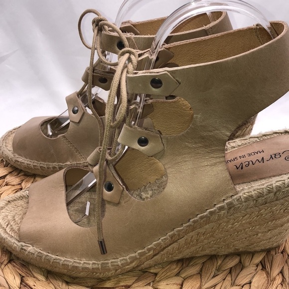 Carmen Made in Spain Ankle High Neutral Leather Lace Up Gladiator Espadrilles - Picture 5 of 8